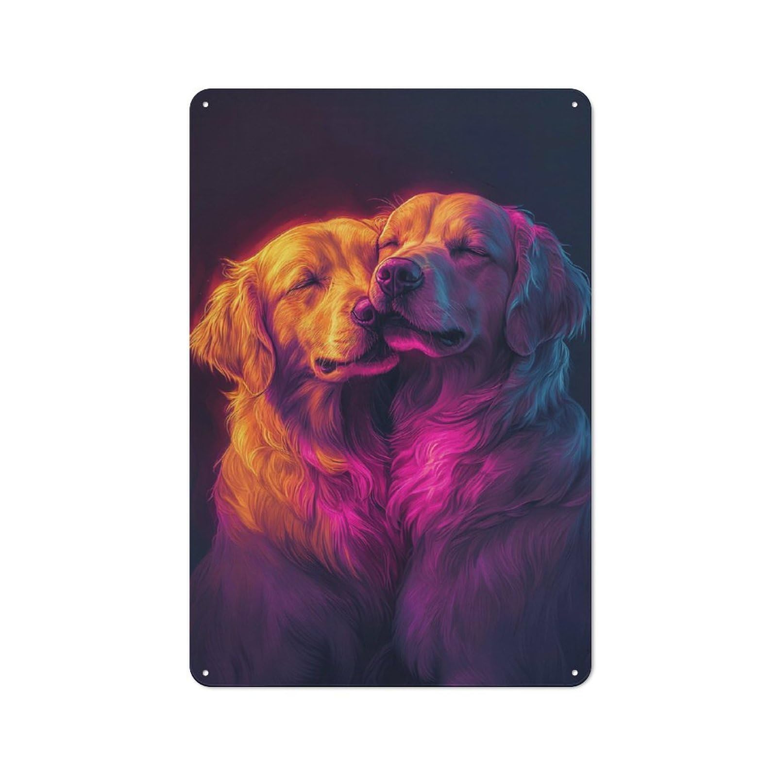 Junmoney Golden Retriever Duo Printed Metal Sign 30X20cm For Café Or Restaurant, For Hospitality Interior Collectors