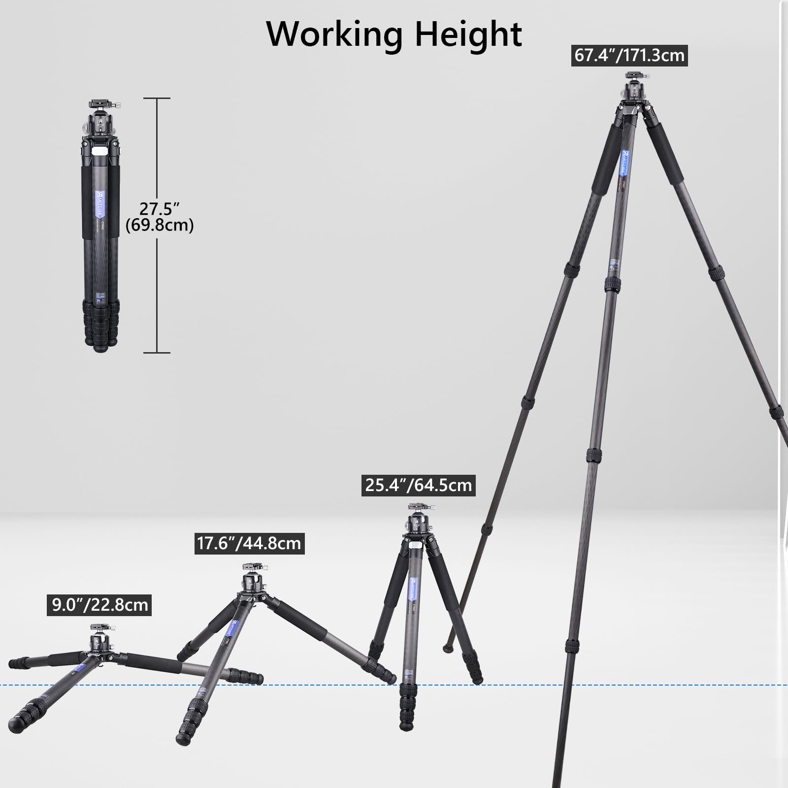 Treppiede in alluminio resistente ultra stabile da 40 mm con adattatore per ciotola da 75 mm per fotocamere DSLR, carico massimo 39,9 kg/40 kg (alluminio 90C)