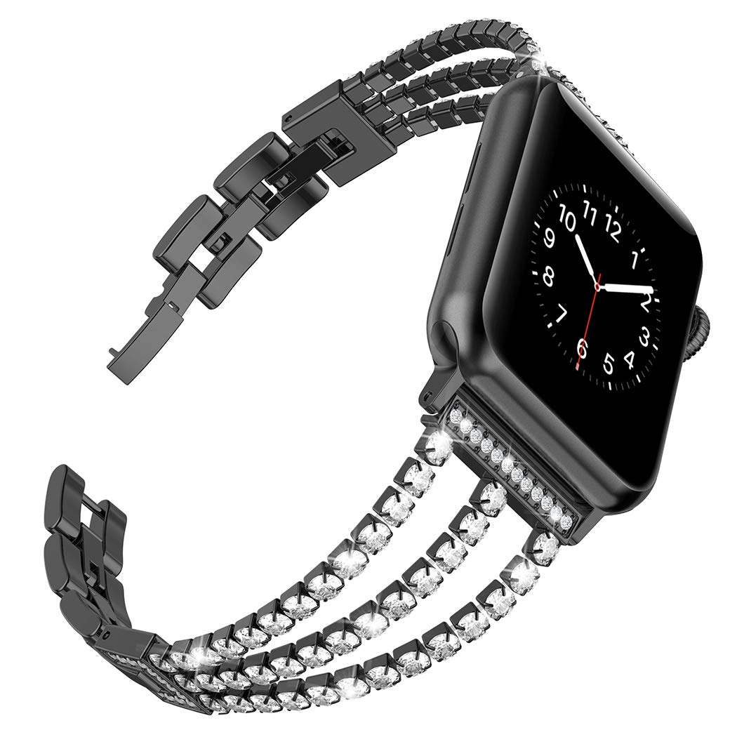 Wearlizer Compatible with Apple Watch Band 38mm 40mm Women, Metal iWatch Bands Wristbands Bling Cuff Accessories Fashion Bracelet for Apple Watch Straps Series 5 Series 4 Series 3 2 1, Black