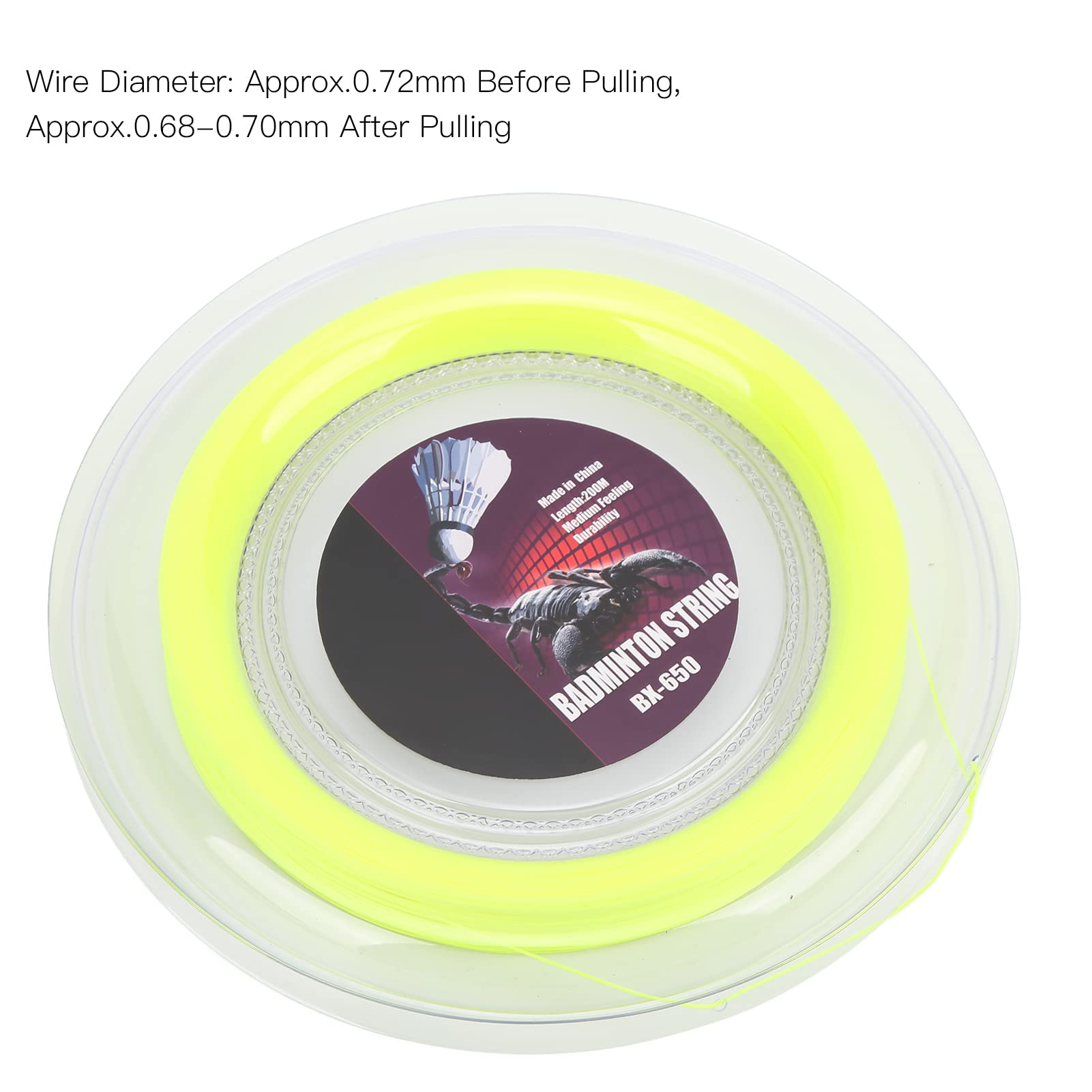 Cordage de Badminton, 200m, Jaune, 0,72mm de Diamètre, Noyau en Fibre Multifilament