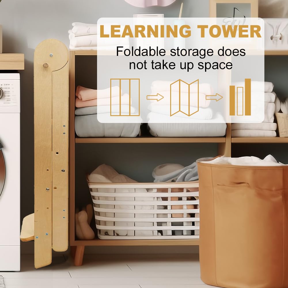 Torre pieghevole per bambini, torre di apprendimento in legno, altezza regolabile a 3 livelli, per bambini, da 1 a 6 anni, sgabello per cucina e bagno