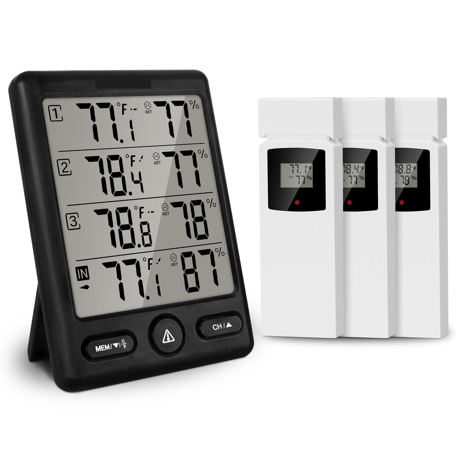 Stazione Meteorologica Wireless per Interni Ed Esterni, Termometro, Igrometro Digitale, Temperatura, umidità, con 3 Canali,Black
