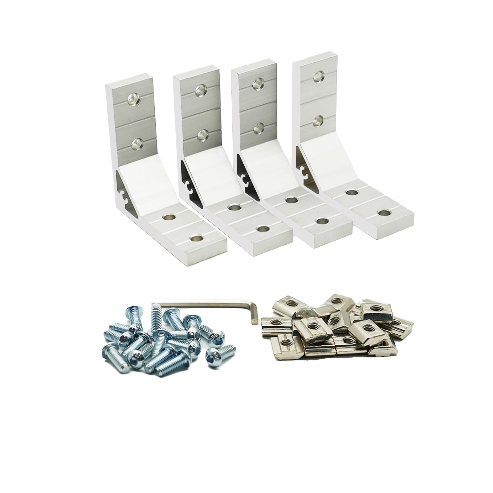 Iverntech 4 pcs Corner Bracket for 3030 Aluminum Extrusion Profile, 4 Hole Inside Strong Support Corner Brackets Gusset with 16Pcs M6 Screws + 16Pcs M6 T Nuts