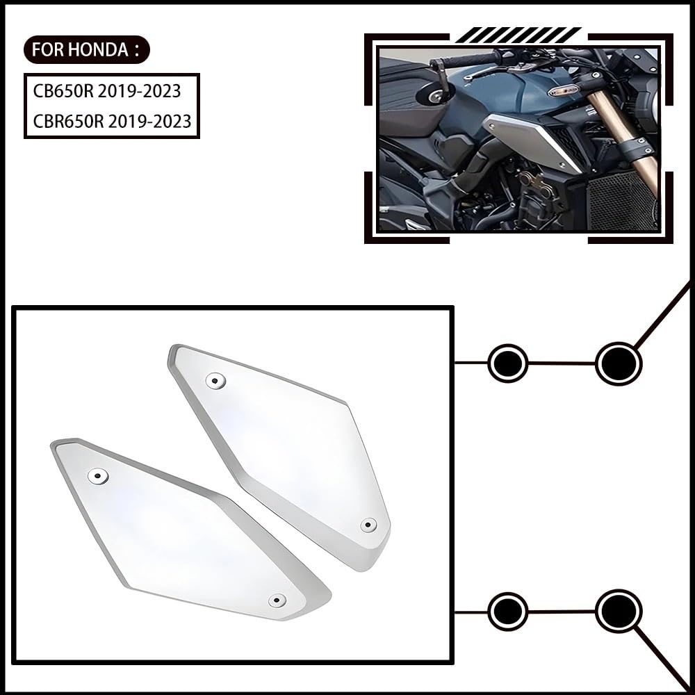 Płyta ochronna zbiornika Pasuje do CB650R CBR650R 2019-2023... Pokrywa rury dolotowej motocykla Korek wlewu paliwa Obudowa Protector Panel boczny Fairing(Silver)