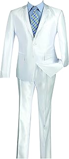 Vinci Men's 2 Button Single Breasted Shark Skin Slim Fit Suit W/Trim S2RR-4