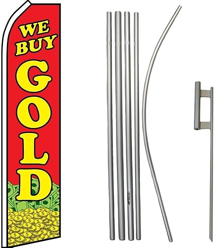 Premium We Buy RedSwooper Flag & 16' Flagpole KitGround