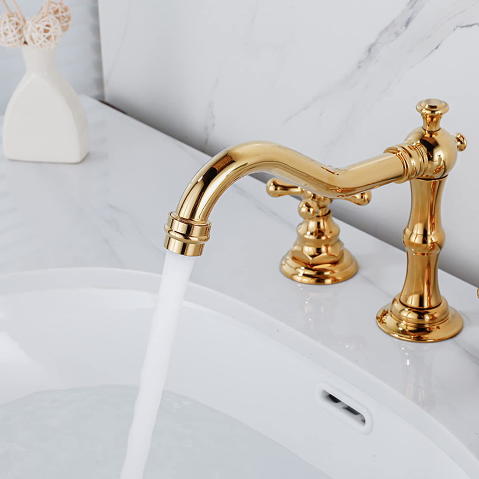 Amazon | BiaoTeng 蛇口 アンティーク レトロ 洗面台 混合水栓 3穴 8