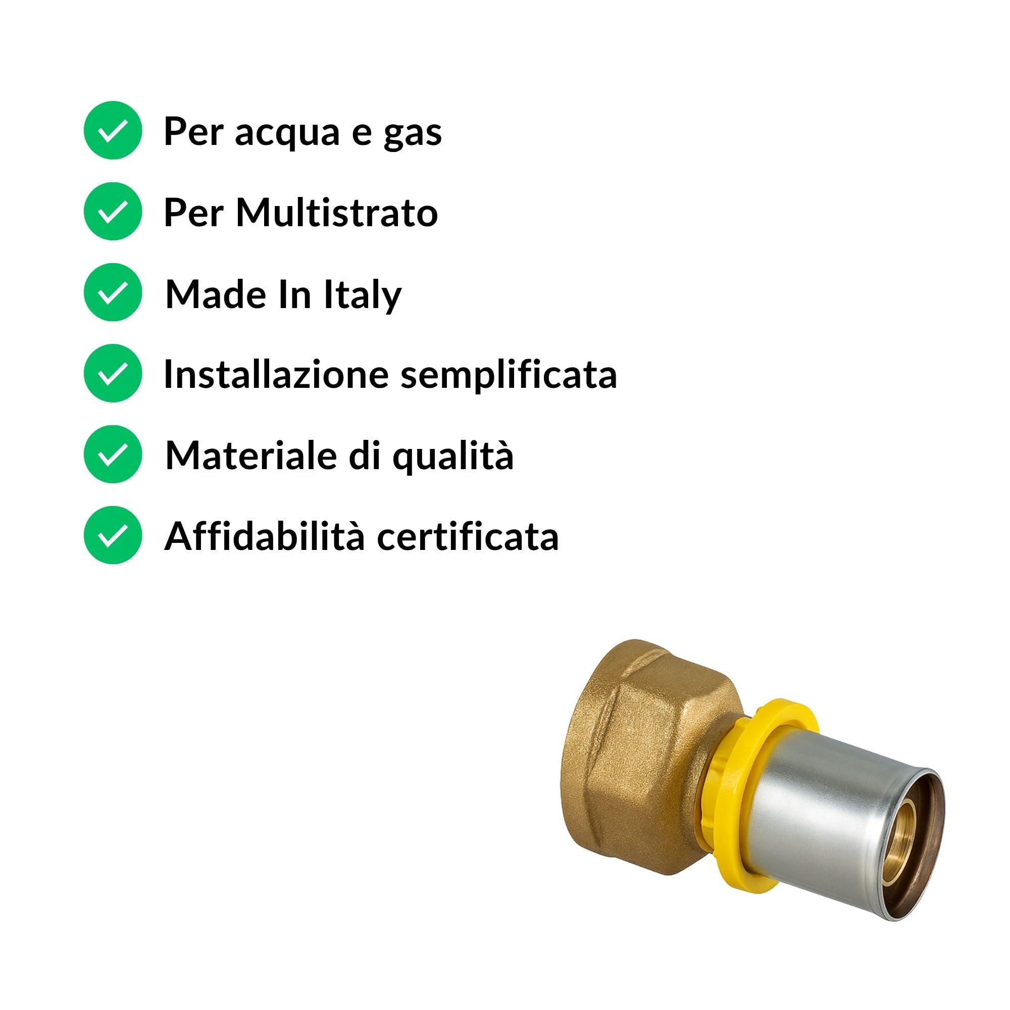 Empalme recto manguito hembra 3/4" x 20 mm 10 unidades para tubo multicapa de agua/gas a presión Made in Italy calidad certificada | Conexión para fontanería, calefacción, calderas e instalaciones de