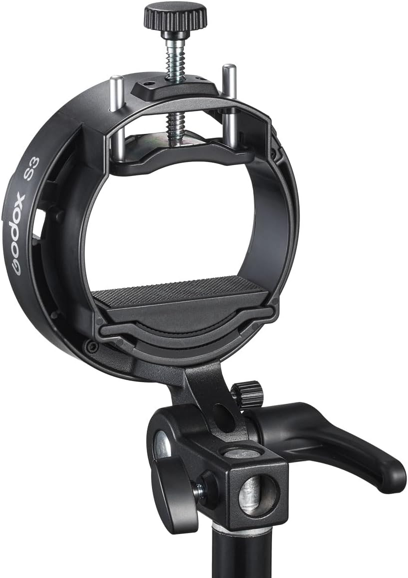 Godox S3 Speedlite Bracket with Bowens Mount for Godox V1pro V100 AD200Pro II etc Round Head Flash Series and AD300 V860III TT350 Series Speedlite,Direction-Adjustable Handle