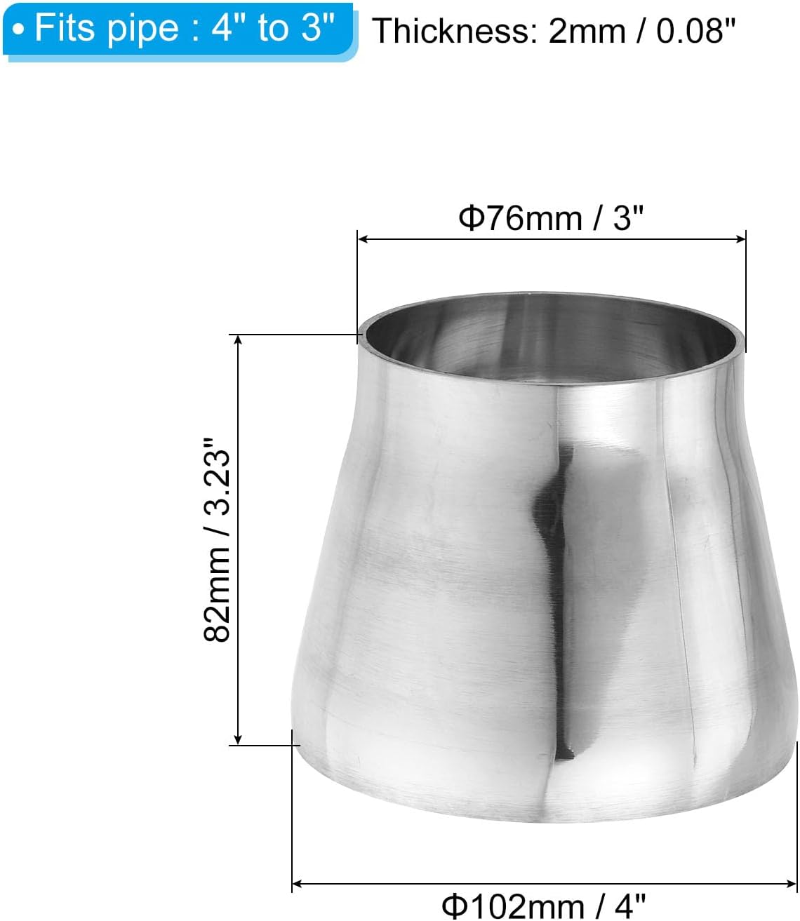 PATIKIL Concentric Reducer Steel Butt Weld 304 Stainless Tube Increaser Pipe Fittings for Food Beverage HVAC Plumbing, 4" to 3"