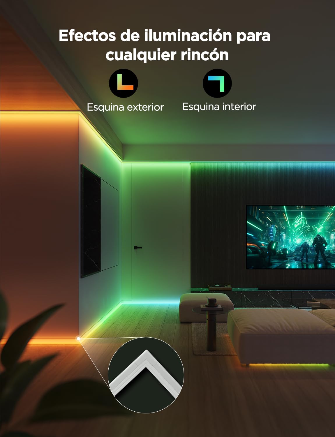 Govee Tiras de LED RGBIC Inteligentes con Cubiertas 5m, Perfil para Alexa | Compatible con Google Assistant, control inteligente por secciones, tiras de luces aptas para dormitorios, zócalos, despachos