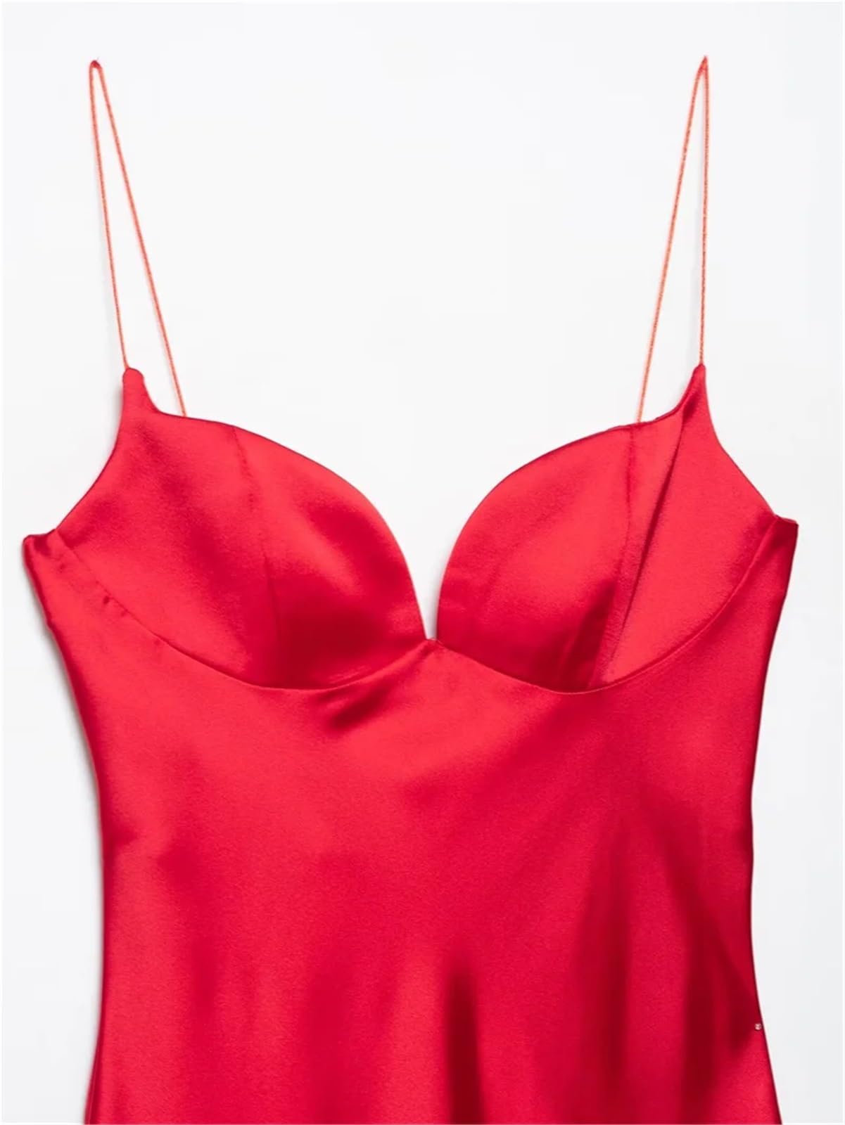 Fond De Robe Femme Robe mi-longue d'été en satin de soie rouge for femme, tenue sexy à bretelles décolletées V profond