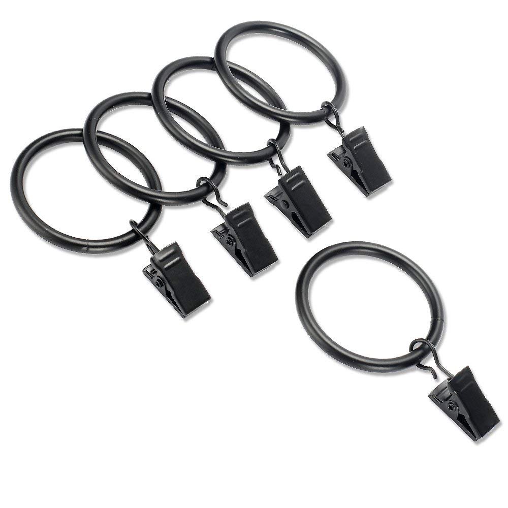 Vpang Lot DE 20 Anneaux de Rideaux en Métal avec Clips Clips Anneaux Rideau Draperie Rideau Anneau Crochets, Différents Taille 1 inch Noir