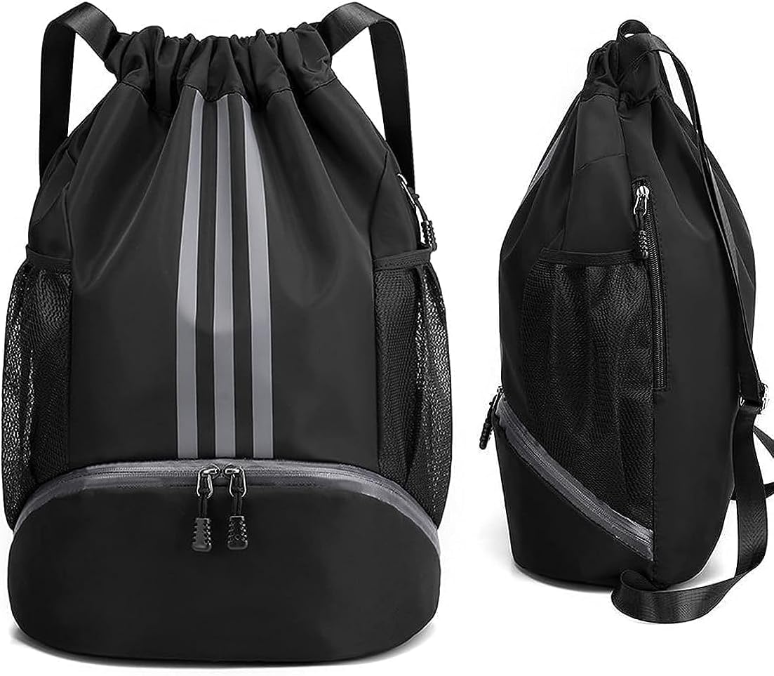 Water Resistant Drawstring Backpack String Bag Sports Gym Sackpack with Side Pockets for Men Women (black)