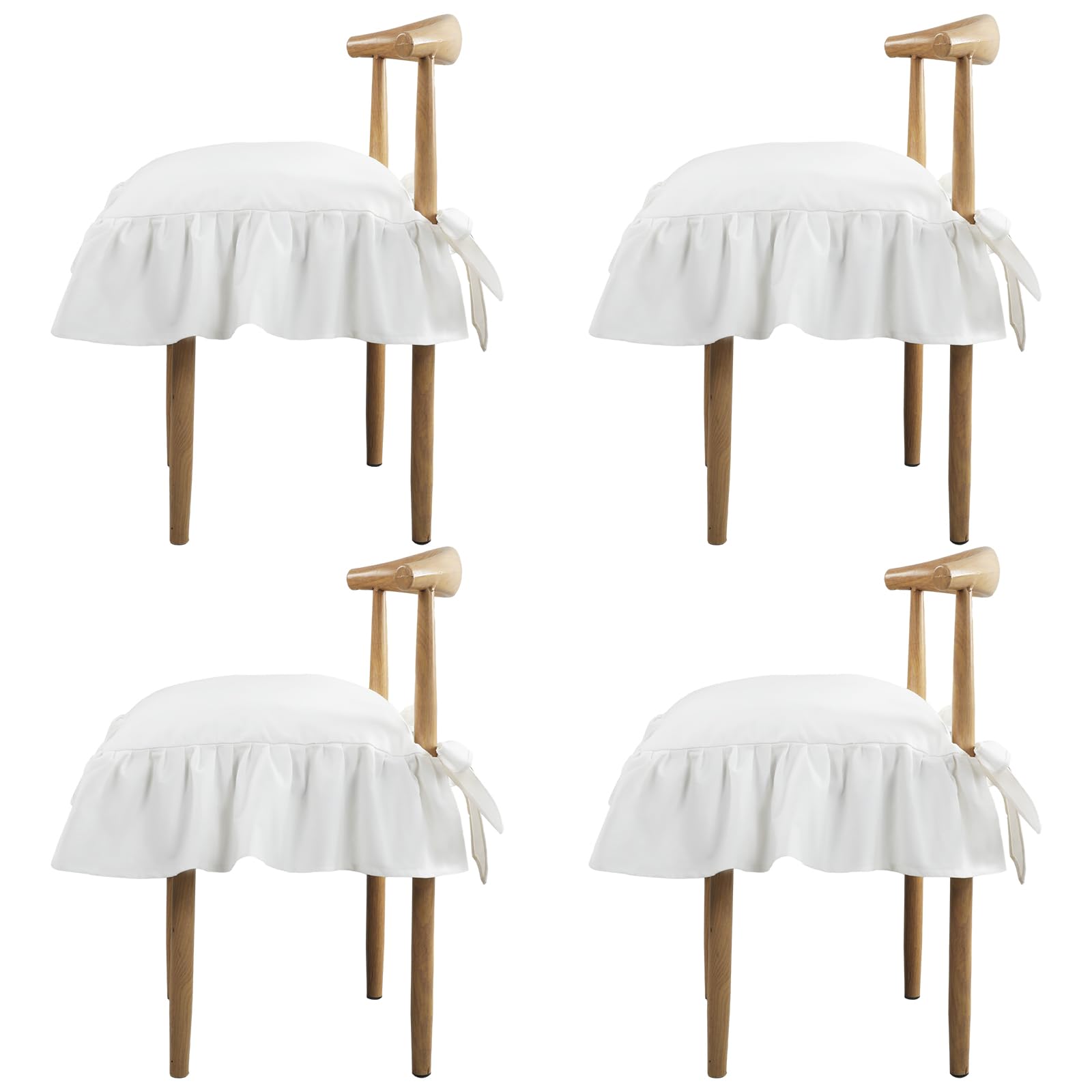 Photo 1 of Hillsuren 4 Pcs Ruffle Chair Cushions Cover 17.5''x17.5'' French Chair Pad Slipcover with Ties Ruffled Skirt Seat Cover Farmhouse Decor Covers Only, for Home Dining Kitchen Chairs Cushion