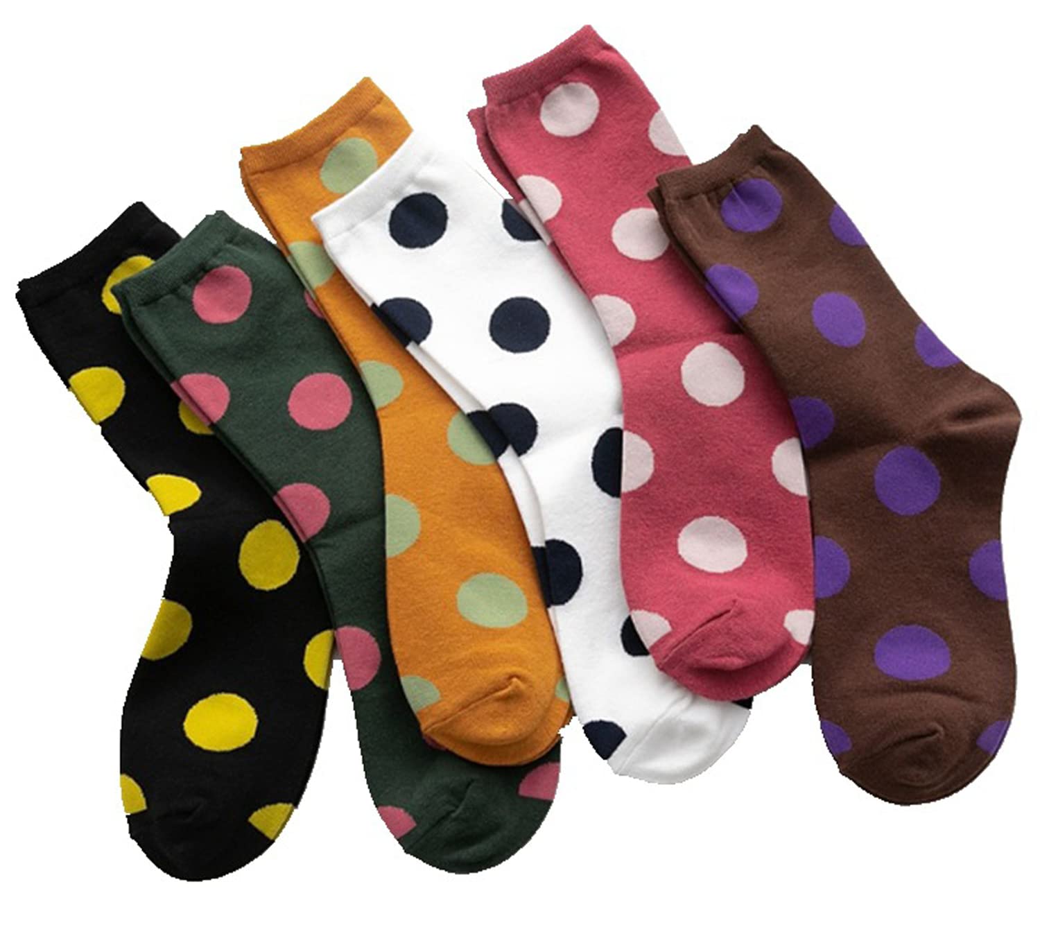 Calcetines de algodón con volantes para mujer, diseño de lunares, por encima del tobillo, para niñas grandes, 5/6 pares