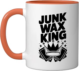 Junk Wax Era Sports Card Collector Overproduction Cards Ceramic Mug, Orange/White