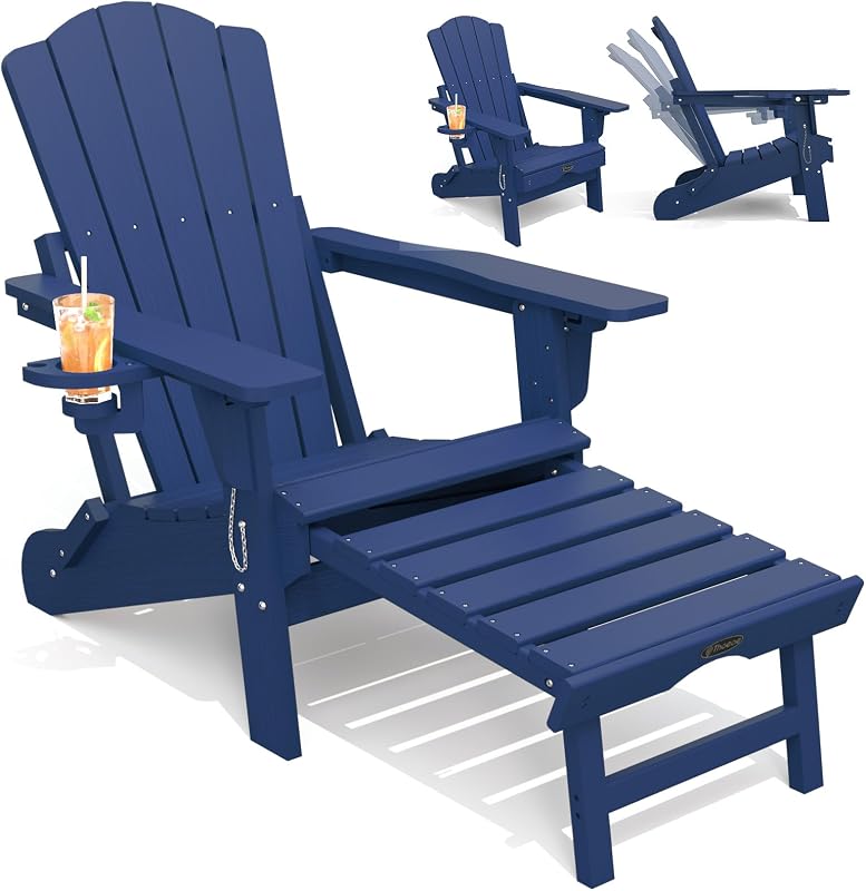 THOEOE Adirondack Chairs with Footrest, Folding HDPE Chairs