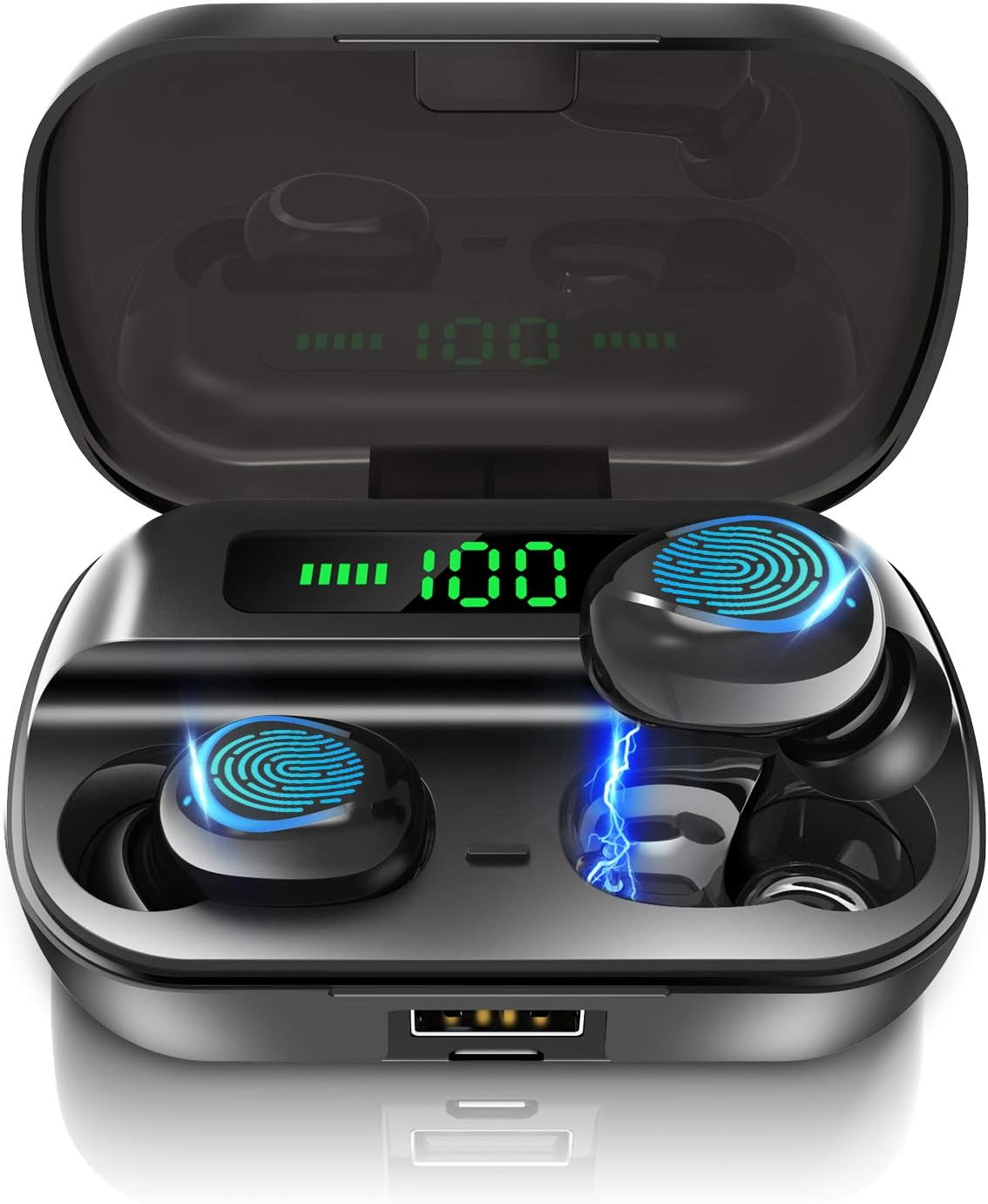 AceScreen Wireless Headphone, Headphones Bluetooth 5.0, Stereo TWS Wireless Earbuds Noise Cancelling Headphones in Ear with Mic LED Display Charging Case, IPX5 Waterproof, 200H Playtime