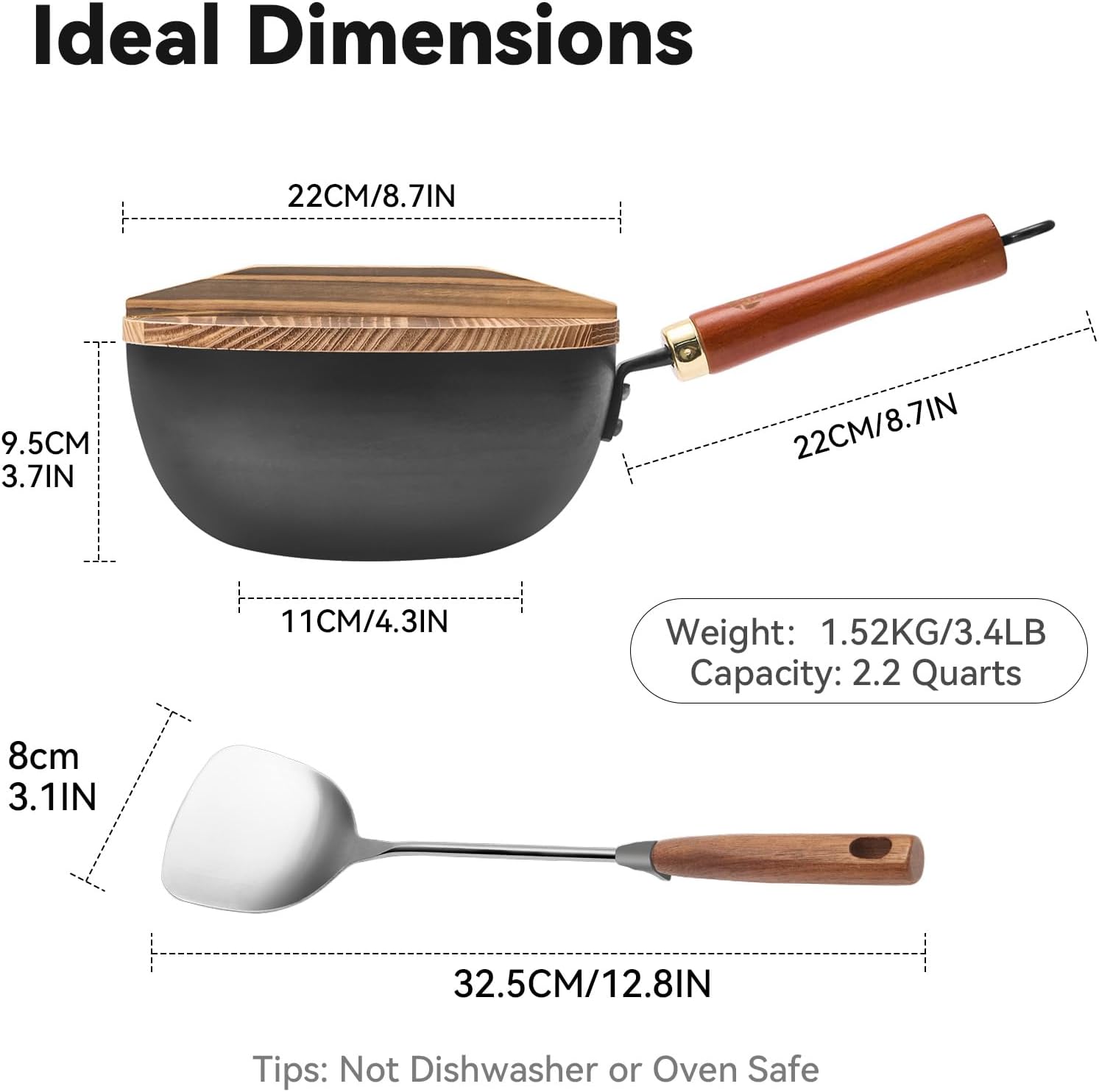 WANGYUANJI Carbon Steel Wok with Lid, 8.7" Small Wok & Stir Fry Pan, Professional Heavy Gauge Flat Bottom for Electric/Induction Stoves, Premium Personal Size Skillet for Solo Cooking (Black) - Image 7