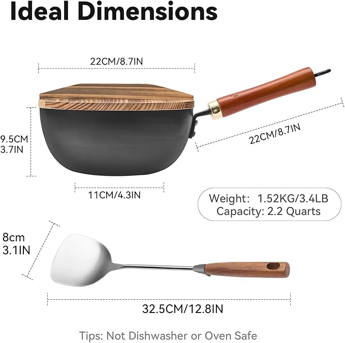 Wok de Acero al Carbono de 8.7 Pulgadas, Wok Mini miniatura 3