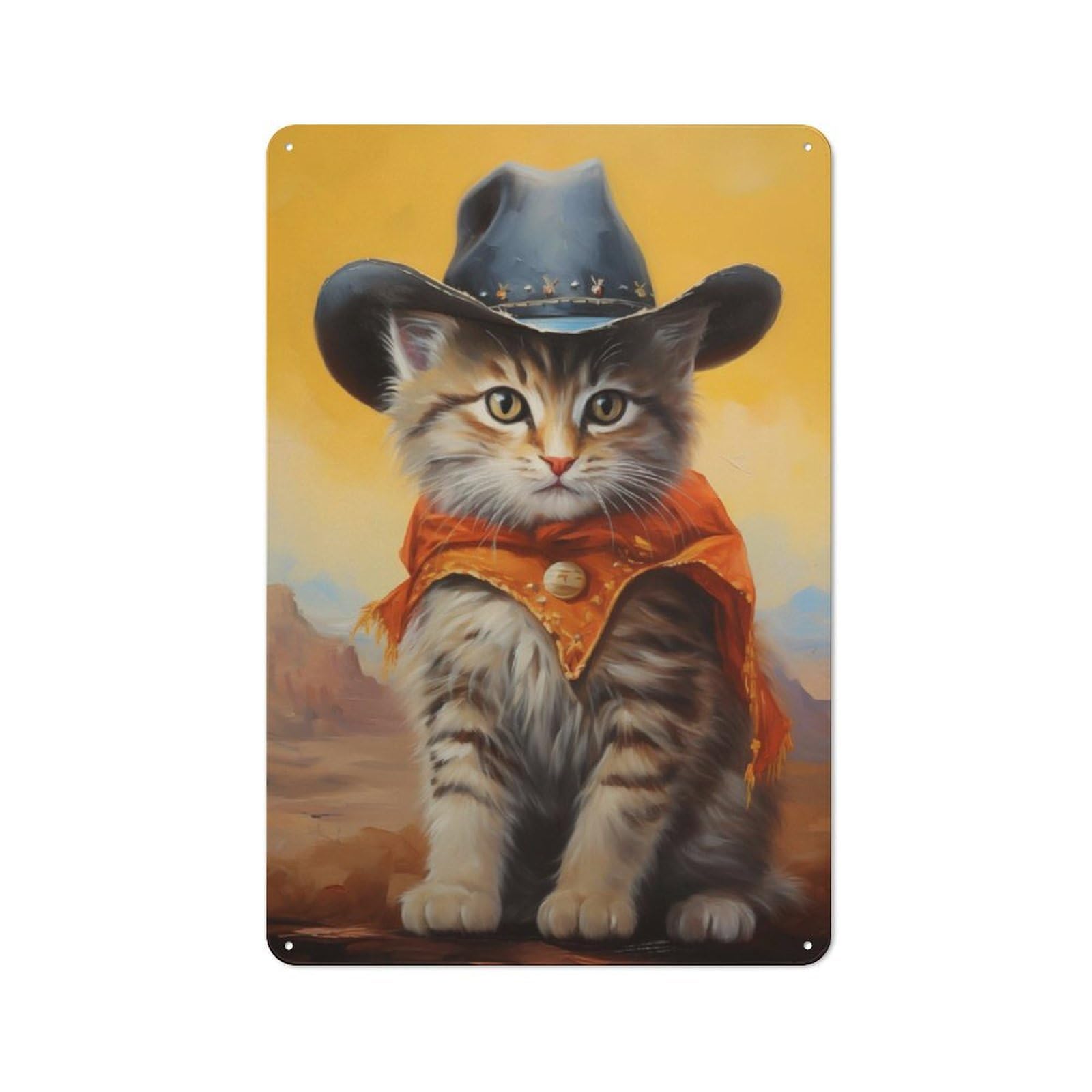 Junmoney Kitty Cowboy Tin Wall Plaque 30X20cm With For Living Room Or Hallway, A Decorative Christmas Gift For Hallway Decor Fans