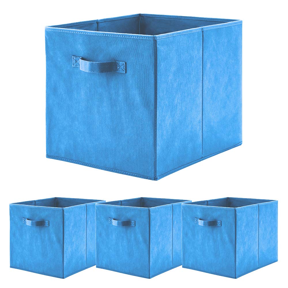 BeigeSwan Foldable Fabric Storage Bin [Set of 4] Collapsible Containers Cubes Boxes Organizer - 13 x 15 x 13 inches (Blue)