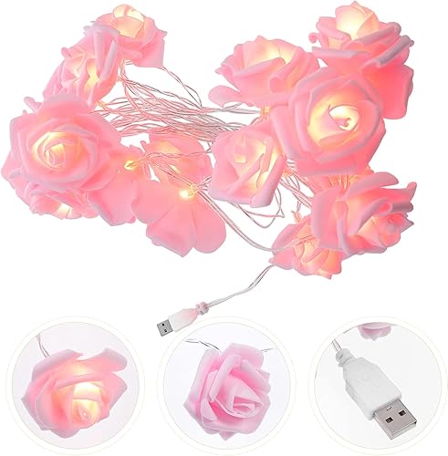 Miniatura 5 de VOSAREA 3 Meter 20 LED Rose String Lights USB Powered Rose Fairy Lights Flowers Lights Lamp for Indoor Outdoor Birthday Wedding Party Decoration Pink