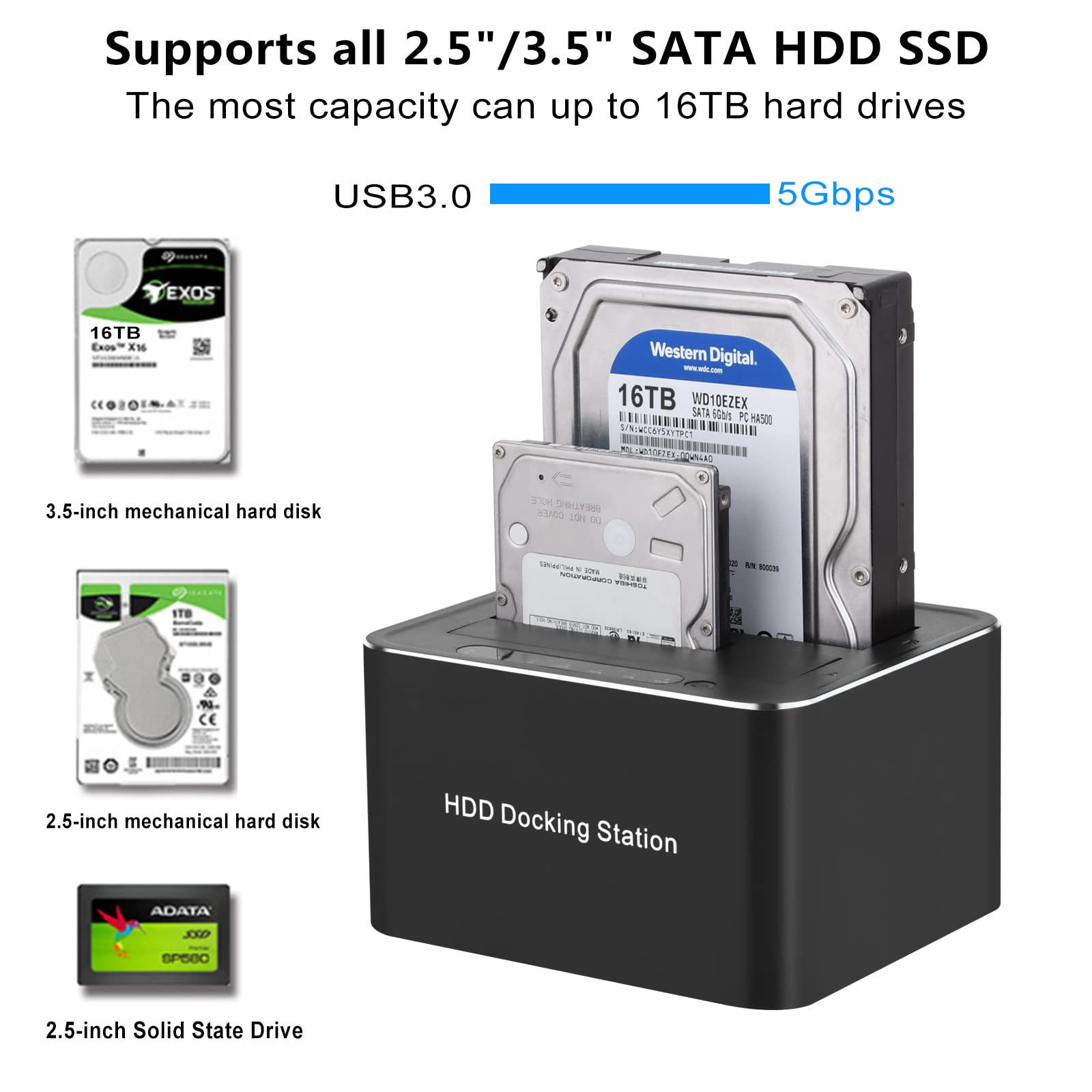 MOUDOAUER USB 3.0 SATA podwójny dysk twardy podstawa mobilny dysk twardy klon offline 2,5/3,5 cala dysk akcesoria