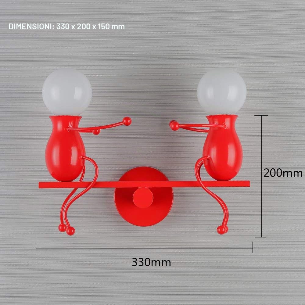 Creativo Applique da Parete Moderna Lampada da Parete Semplice Lampada a Muro Applique Candelabro Art Deco Max 60W E27 per Camera da letto, Scala, Corridoio, Ristorante (rosso)