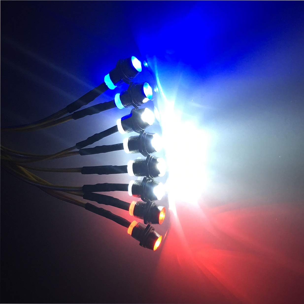 TreehobbyUniversal 8Leds LED Light Headlights Taillight Kit Accessories Lights for Traxxas Slash HSP RC4WD Tamiya Redcat Axial SCX10 Kyosho RC Car Truck Crawler (White,Red,Blue LEDs)