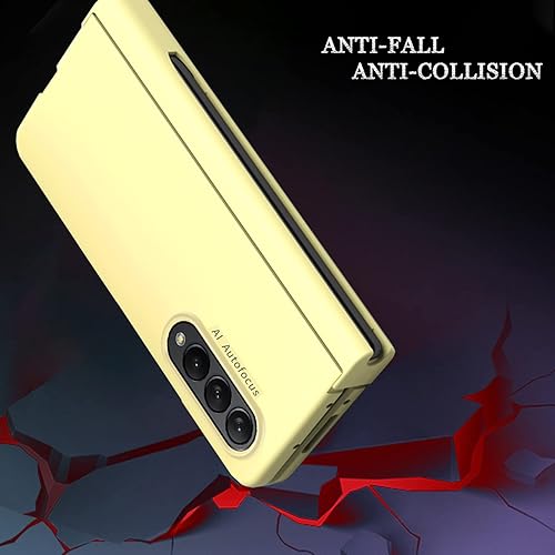 Miniatura 6 de NINKI Funda amarilla compatible con Galaxy Z Fold 4 con bolígrafo y protector de pantalla, funda protectora de bisagra con soporte para S Pen, funda
