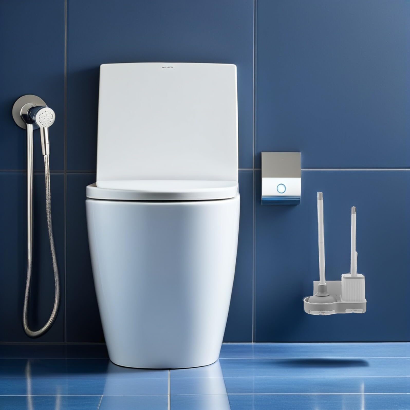 Garneck Wc Bürsten und Pümpel Satz Wandmontiert Toilettenbürste mit Halter aus Robustem Kunststoff Passend für Badezimmer Platzsparendes Reinigungsset