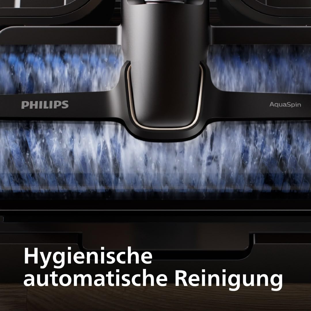Philips AquaTrio 9000 Kabelloser Wasch- und Staubsauger – All-in-One Reiniger für Staub, Flecken, Flüssigkeiten und Tierbesitzer, Hochgeschwindigkeits-AquaSpin-Bürsten, Auto-Clean-System (XW9463/11)