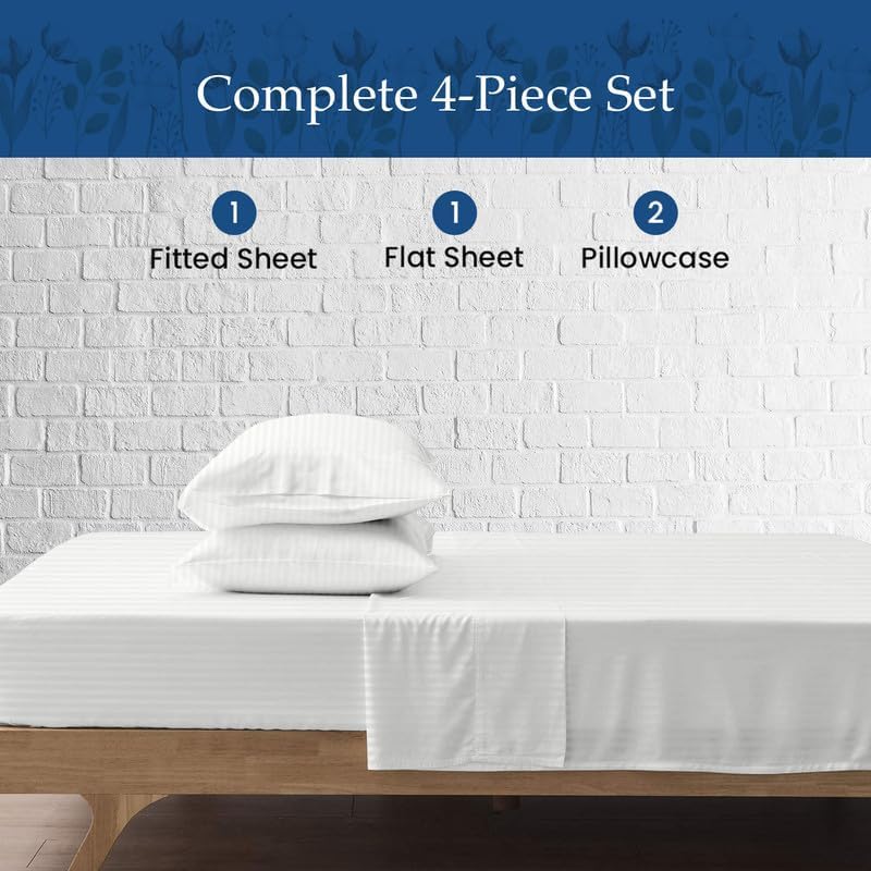 900-Thread-Count 100% Egyptian Cotton Sheets, Luxrious 6-PCs Sheet Set, Soft and Silky, Fits Mattress Upto 21-23'' Deep Pocket (Twin, White Stripe)