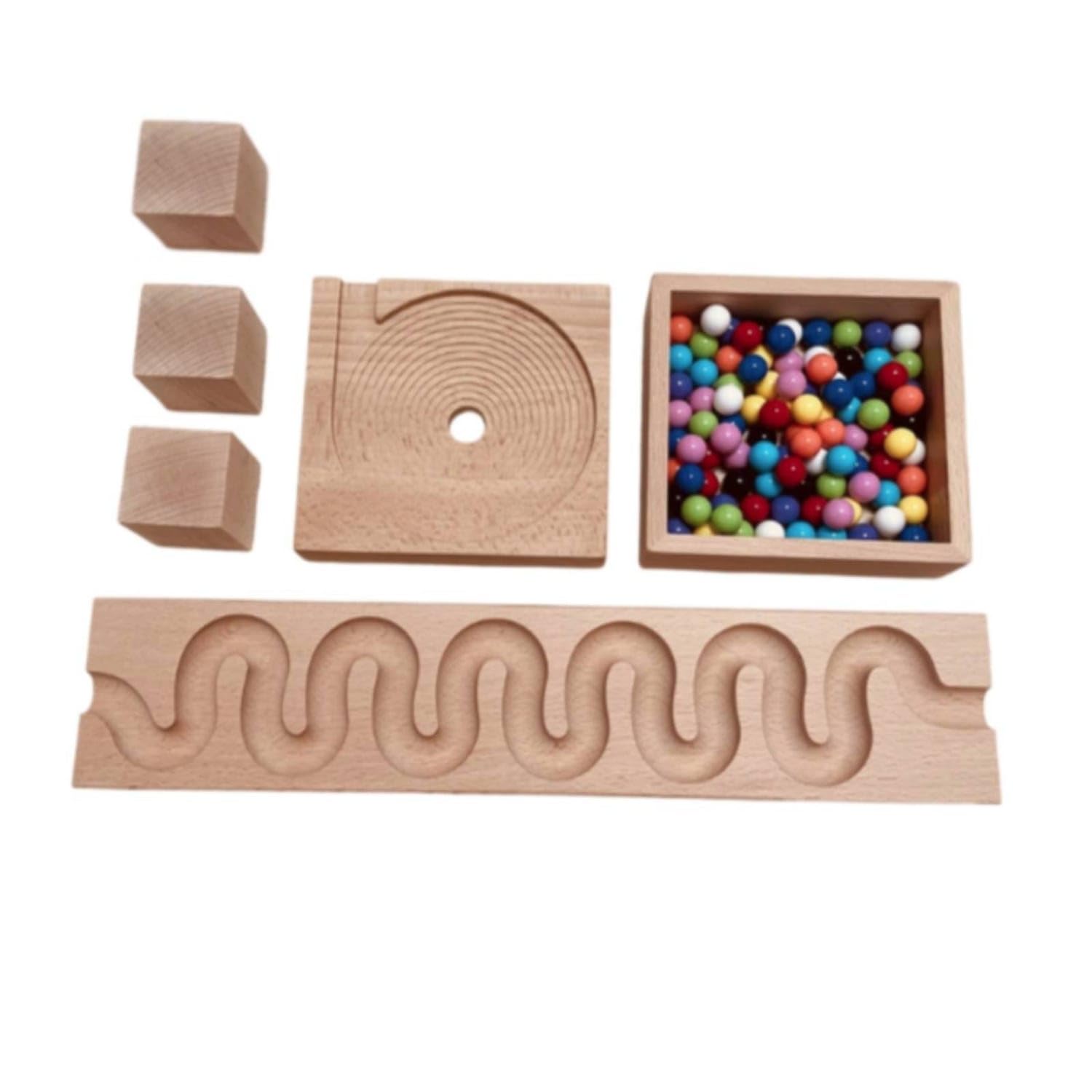 Natural Marble Run with Wooden Blocks Educational Wooden Marble Run Open-Ended Set Sensory for Preschoolers, Toddlers, Child-Centered School, Playroom, Classroom, Snake Track B Set-picture-15