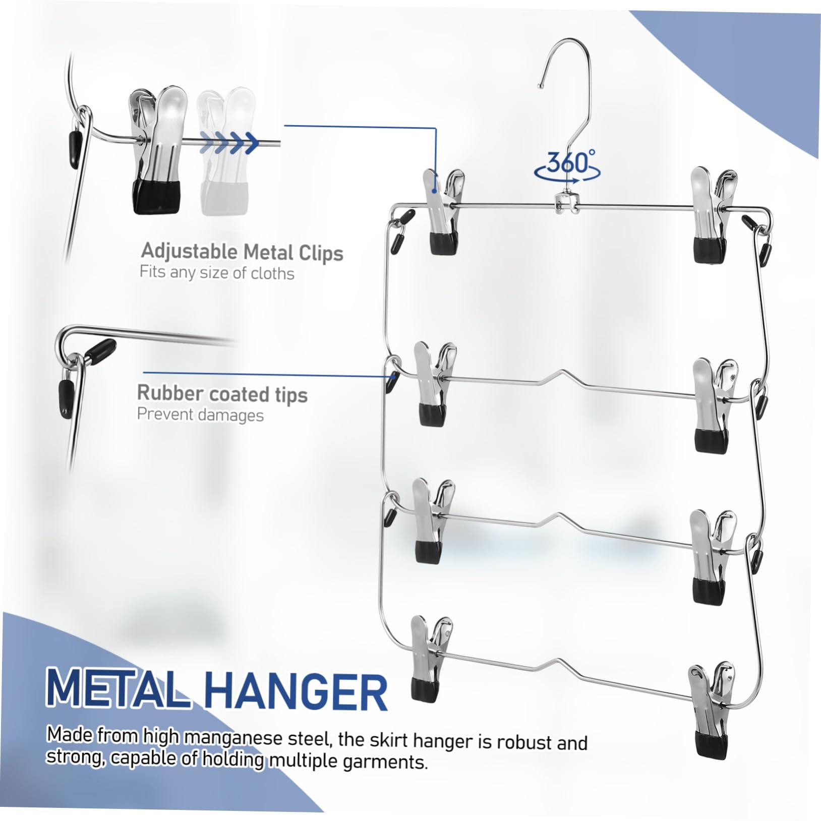 Teiliges Hosenbügel mit Clips aus Hochwertigem Hochmanganstahl Platzsparender Mehrlagiger Rock und Jeansbügel rutschfeste Metall Kleiderbügel für Ordentliche Kleiderschränke