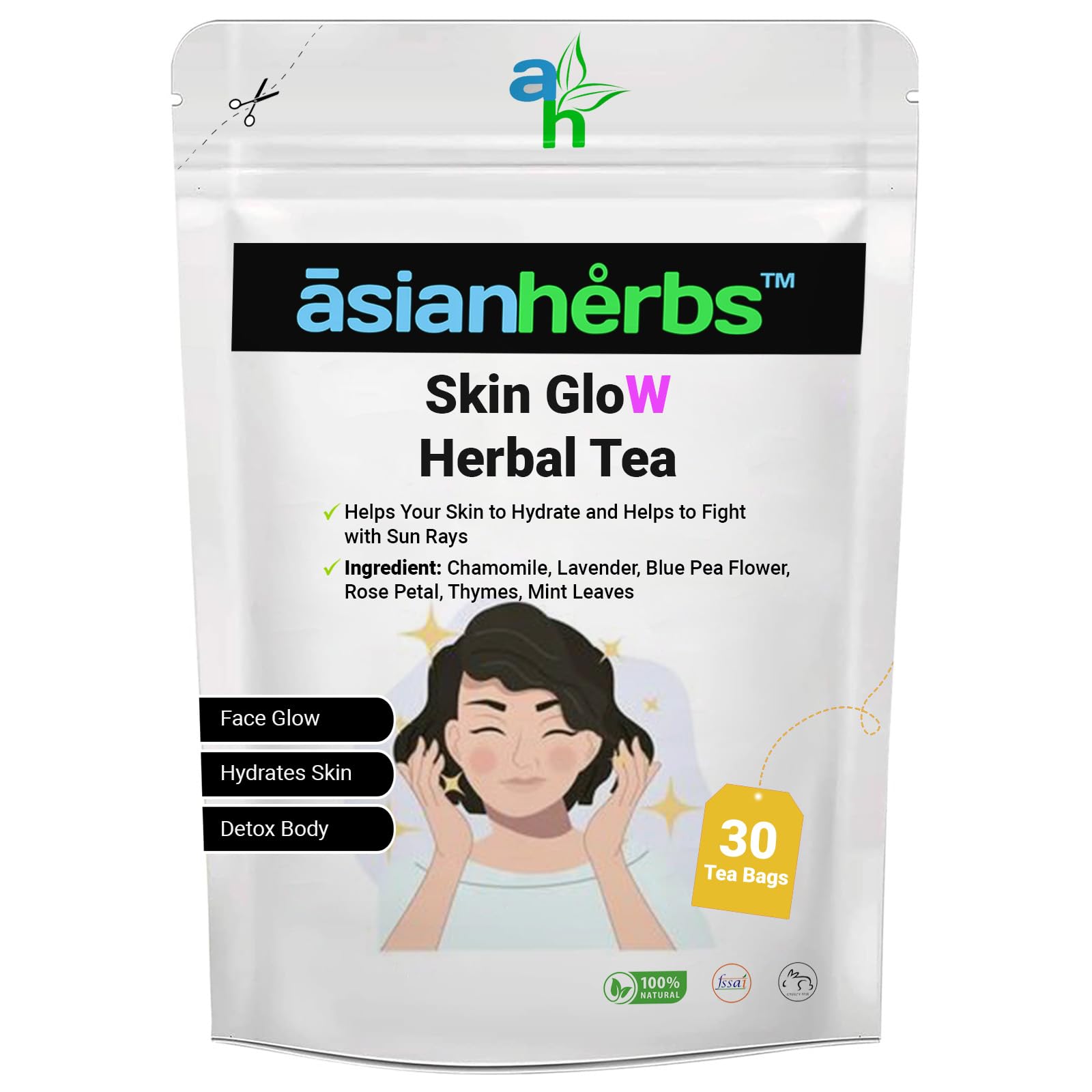Asian Herbs Skin Glow Tea - Enhance Skin Radiance, Moisturize, and Promote Clarity | Infused with Chamomile, Lavender, Blue Pea, Rose & Thyme (30 Tea Bags) (B0DDCSFJYD) Amazon Price History, Amazon Price Tracker