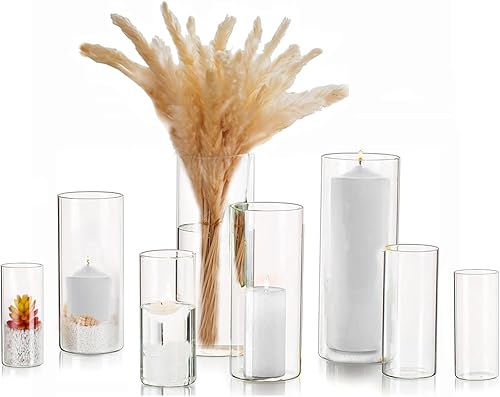 Jarrón cilíndrico transparente a granel Esmiome  2 juegos (8 piezas) jarrones cilíndricos para centros de mesa, jarrones de vidrio para flores,