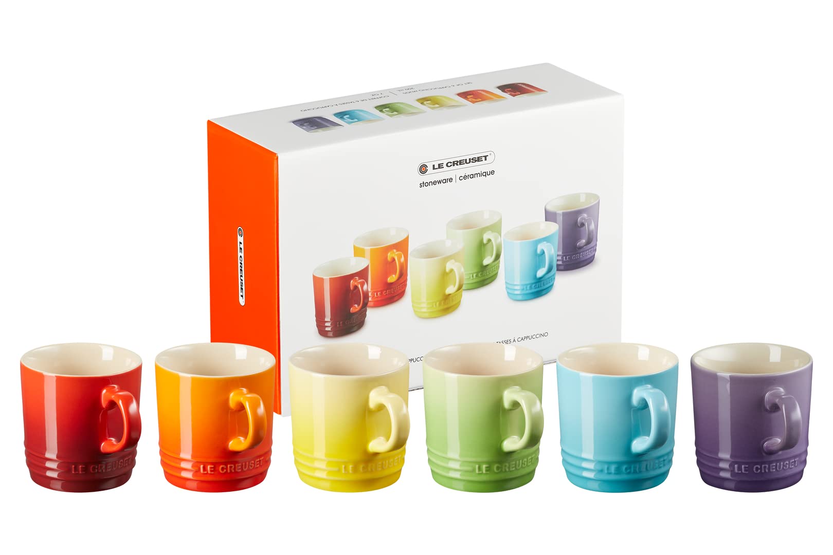 LE CREUSET Set de 6 Tasses à Cappuccino en Grès émaillé, 200 ml, Arc-en-ciel, 79114208359030