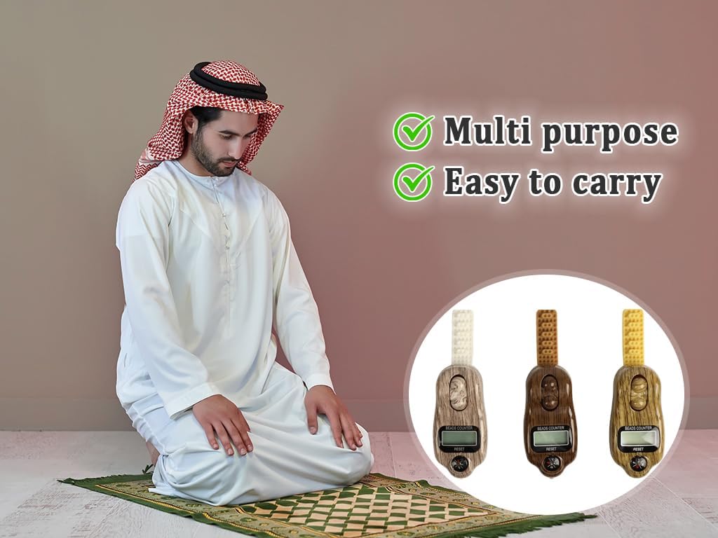 Anlising Digital Beads Counter, 3 Pieces Digital Tasbih Tally Counters, Digital-Counter with Compass, Resettable Finger Counter,Electronic Rotating Prayer Beads Counters,for Meditation,Muslim Prayer