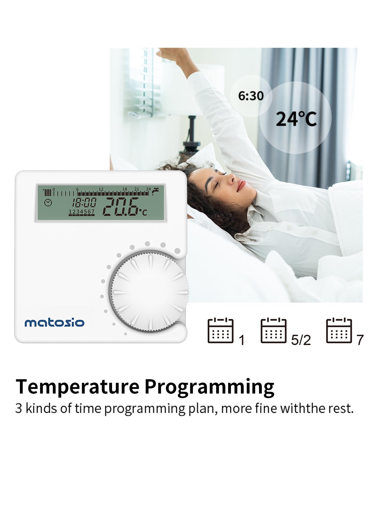 TH611 - Termostato programmabile per caldaia senza fili con ricevitore, termostato ambientale da parete, colore: Bianco