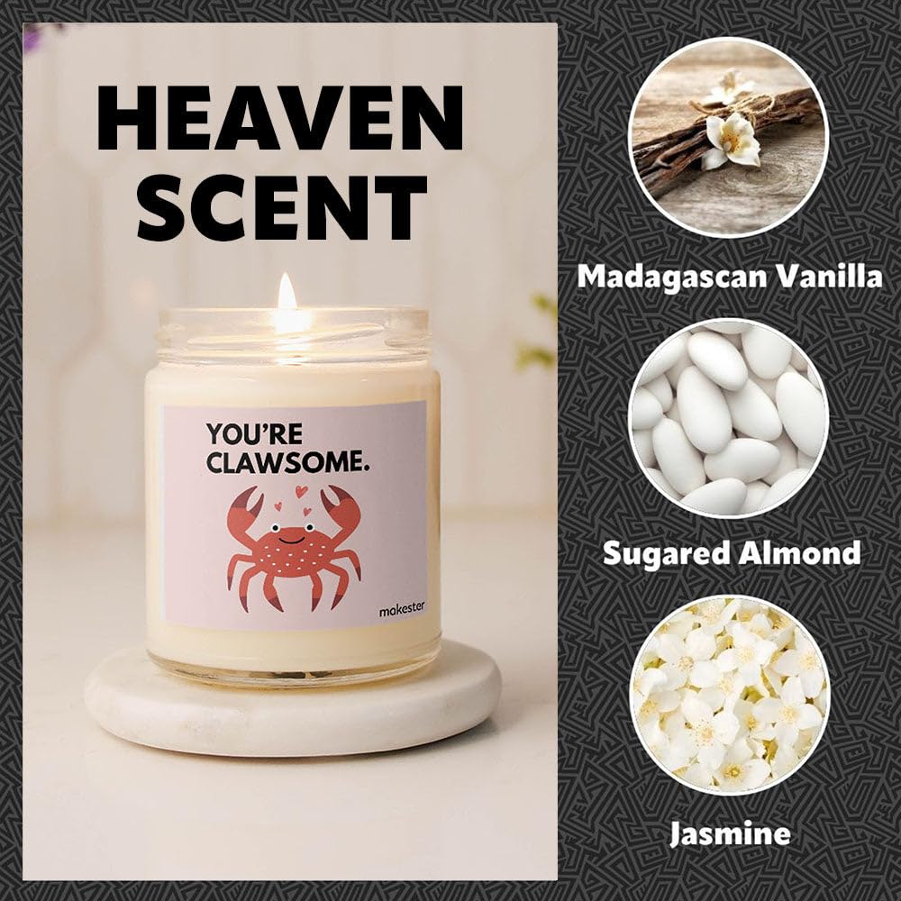 Crab Gifts - Luxury Soy Wax Candle - Vanilla, Jasmine, Sugared Almond - Makester, White - Image 4