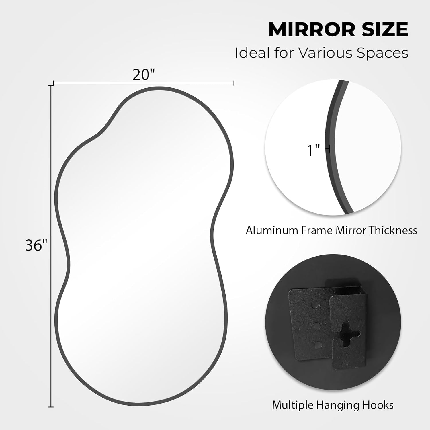 WallBeyond Irregular Wall Mirror – Asymmetrical Mirror with Aluminum Alloy Frame, Decorative Wall Mirror for Living Room, Bedroom, Bathroom, and Entryway 36" H x 20" W (Black)