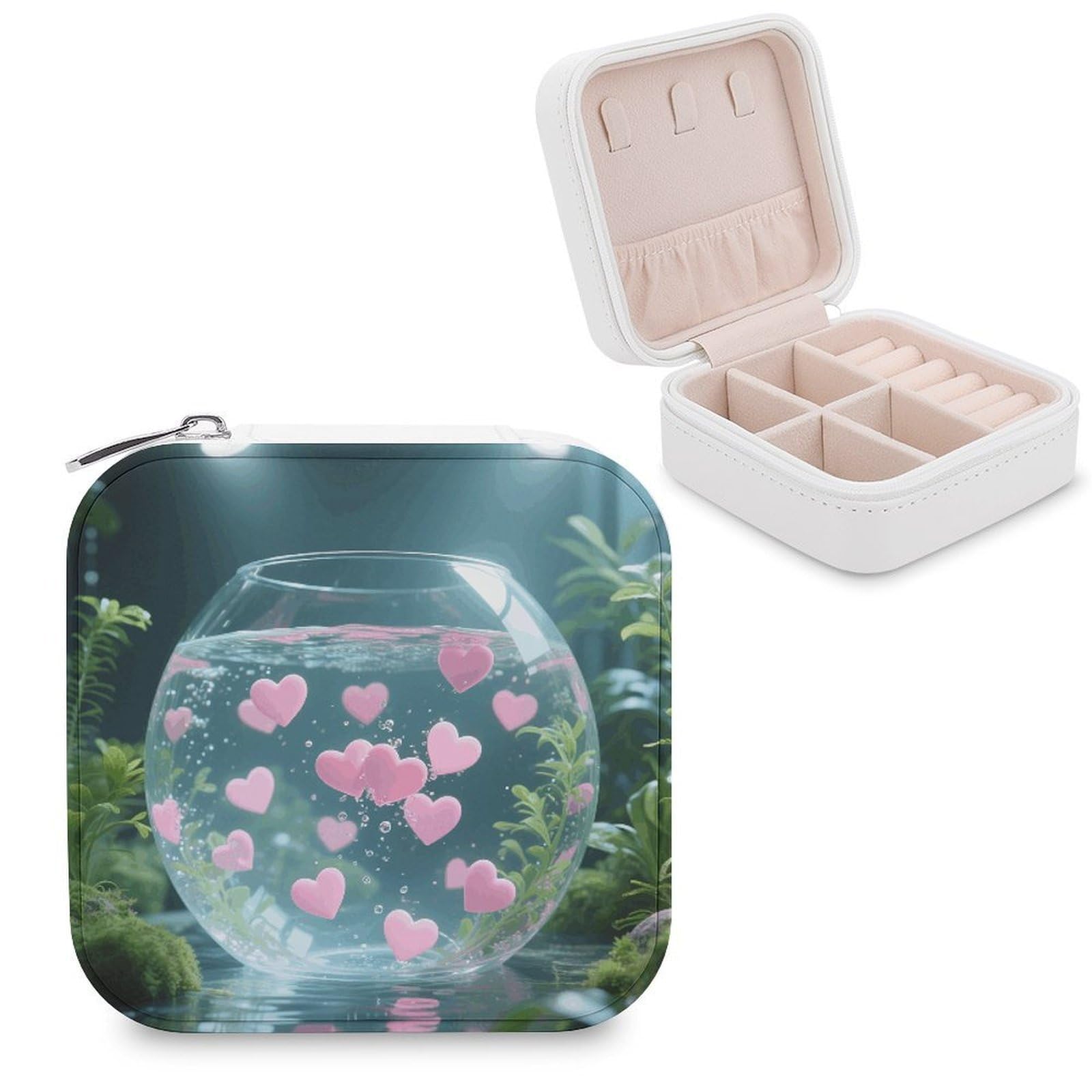 VstaDank Sea of Heart Jewelry Organizer Travel Case for Women With Zipper Mini Jewelry Case PU Leather Jewelrys Box for Rings Necklaces Bracelets Earring Holder Organizer Storage