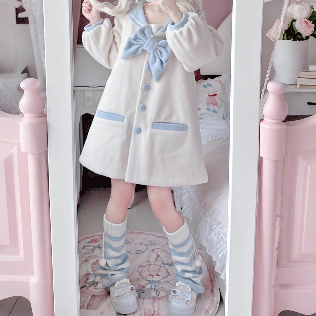 Grunge Kawaii Stylish Gothic Y2K Accessories Knitted Knee High Long Fluffy Balls Decor Striped Leg Warmers - Image 6