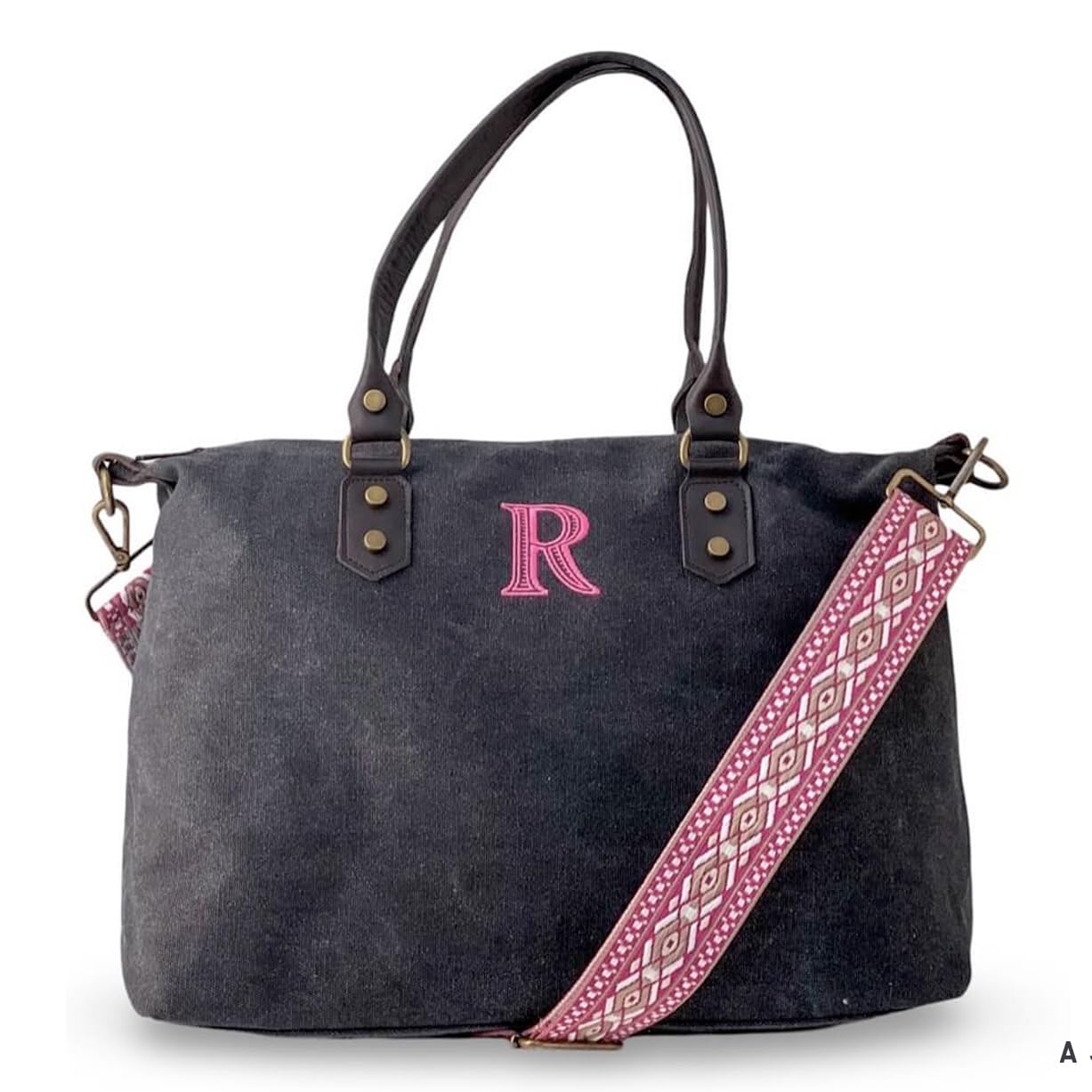 Bolso Hombro Leonor - Bolso Personalizado - Bordado y Personalizado con tus iniciales - Correa étnica incluida