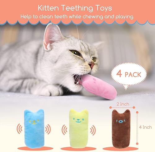 Miniatura 2 de Nobleza Juguetes de gatito para gatos de interior, paquete de 4 juguetes masticables para dentición de gatos con papel arrugado, juguete interactivo