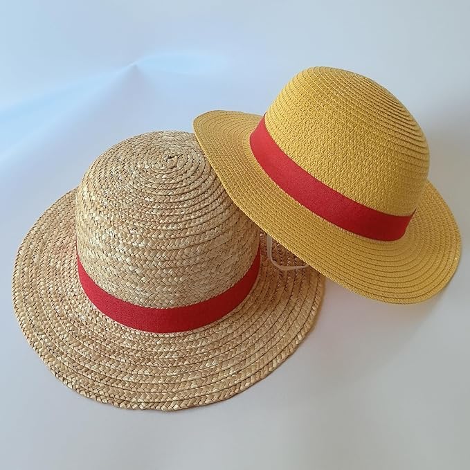Image of Luffy Straw hat,Cosplay Hat for Halloween Costume Party, Animation Strawhats with String Sun Hats for Men Kids