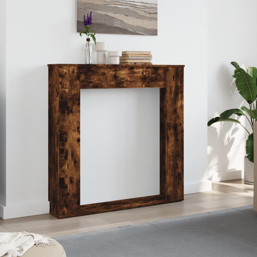 Kaminumrandung Räuchereiche Holzwerkstoff 100x20x100 cm Kaminsims mit Ablagefläche für Elektrokamine Kaminzubehör und Ofenzubehör zur sicheren Aufbewahrung und Dekoration im Wohnzimmer